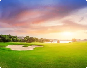 Golf course at sunset
