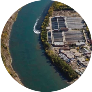 Treatment facility next to water